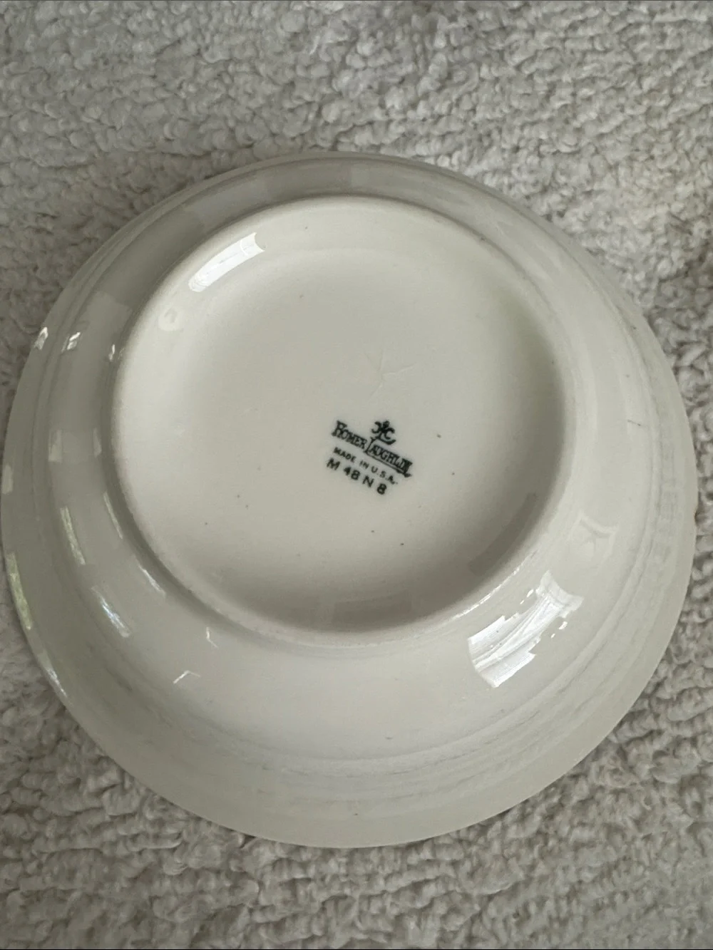 9.5” Homer Laughlin Serving Bowl with Flowers Blue Trim